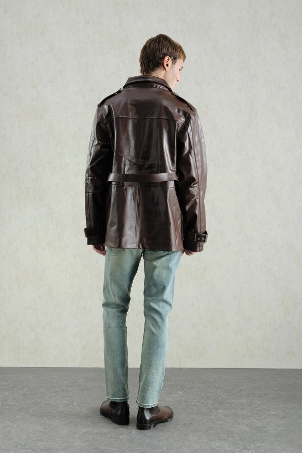 KEMERLİ DERİ PARKA CEKET