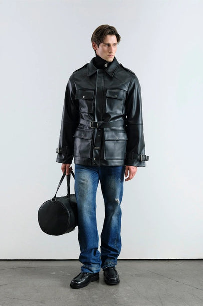 KEMERLİ DERİ PARKA CEKET