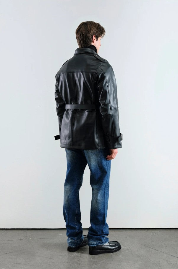 KEMERLİ DERİ PARKA CEKET