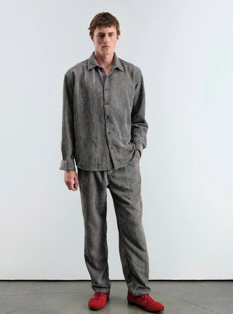 Giesto OVERSIZE EFEKTLI KADIFE ANTRASIT Gömlek Pantolon takım