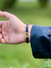 Black Leather Men's Bracelet with Gold Steel Details