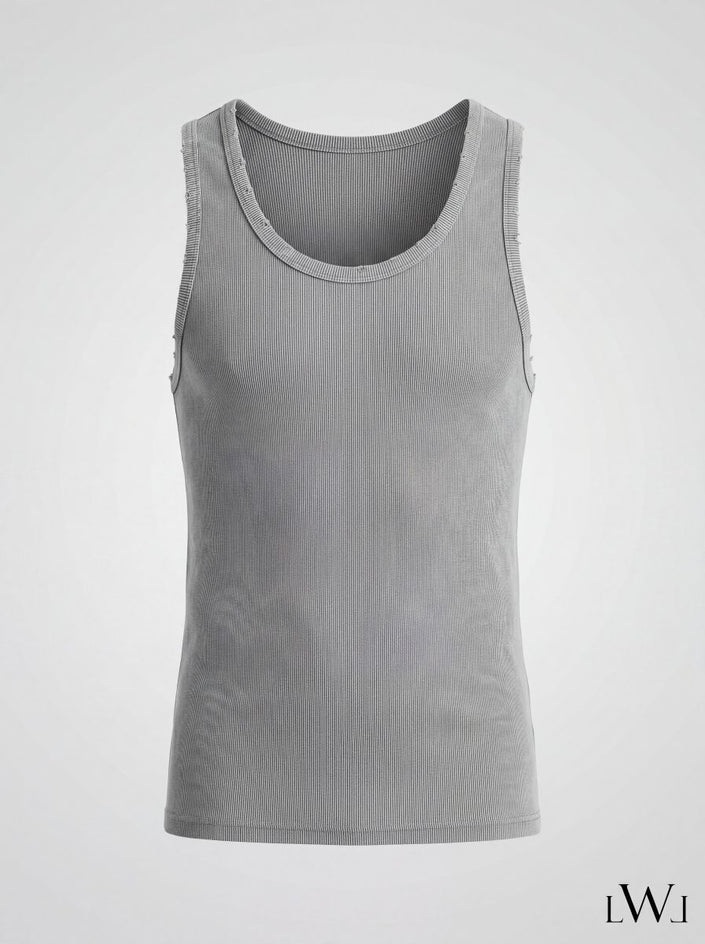 Yıkamalı Eskitmeli Tank Top Kaşkorse Atlet - Gri