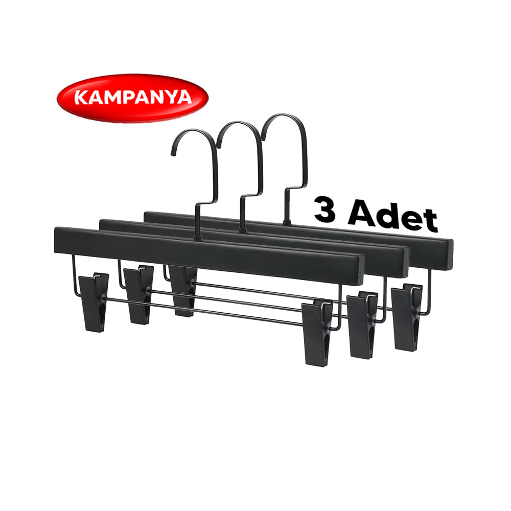3 Adet Mat Siyah Kauçuk Kaplamalı Pantolon & Etek Askısı