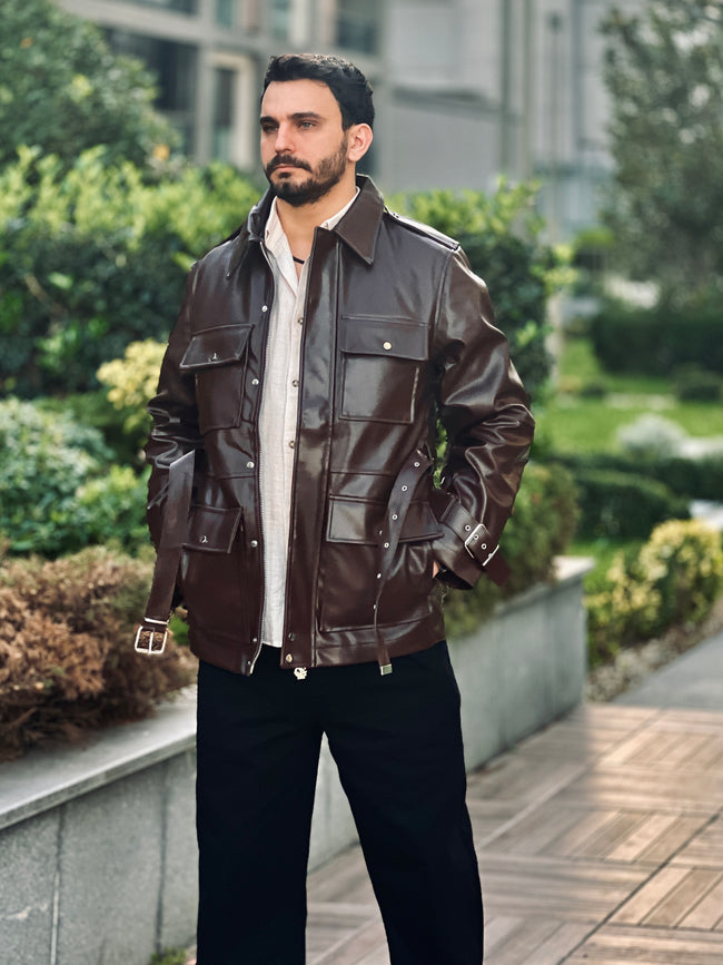 KEMERLİ DERİ PARKA CEKET