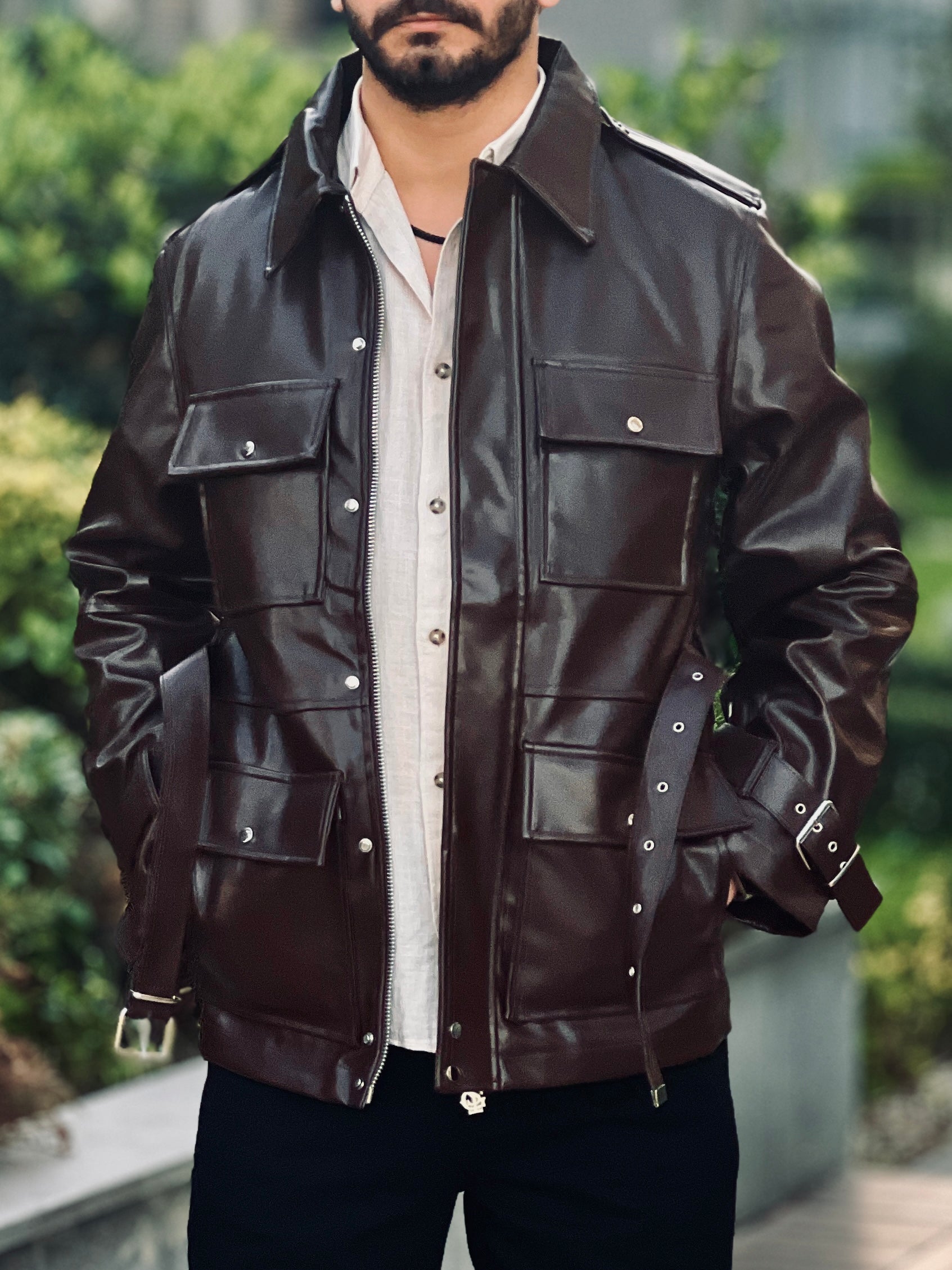 KEMERLİ DERİ PARKA CEKET