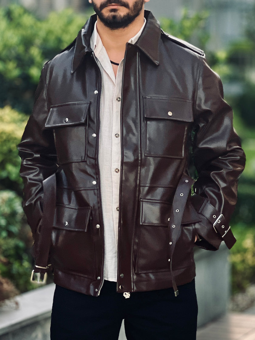 KEMERLİ DERİ PARKA CEKET