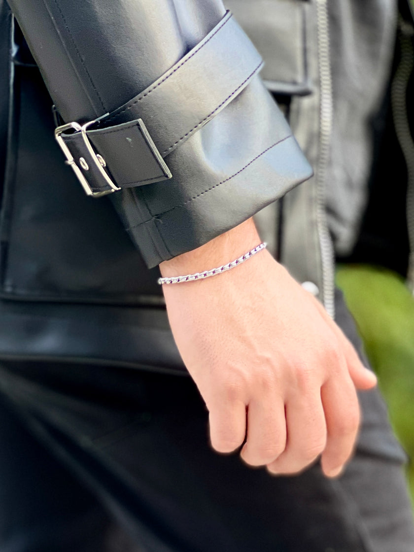 İnce Halat / Burgu Zincir Siyah Renk Minimalist Erkek Bileklik