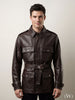 BELT-PLATED LEATHER PARKA JACKET