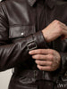 BELT-PLATED LEATHER PARKA JACKET