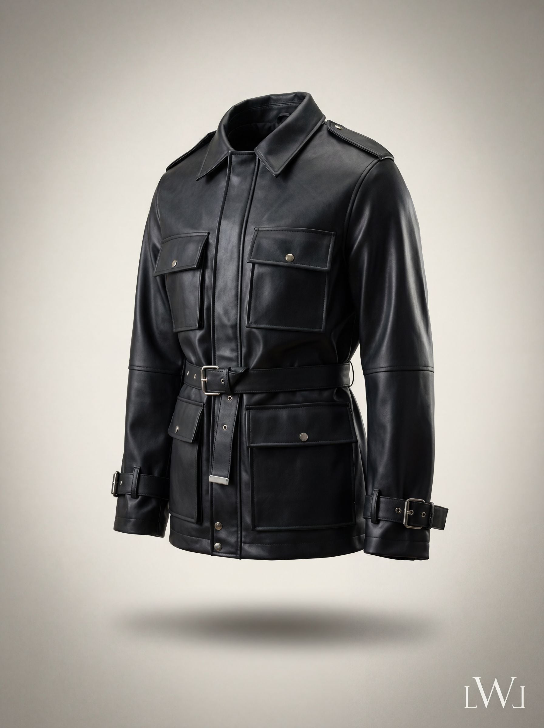 BELT-PLATED LEATHER PARKA JACKET