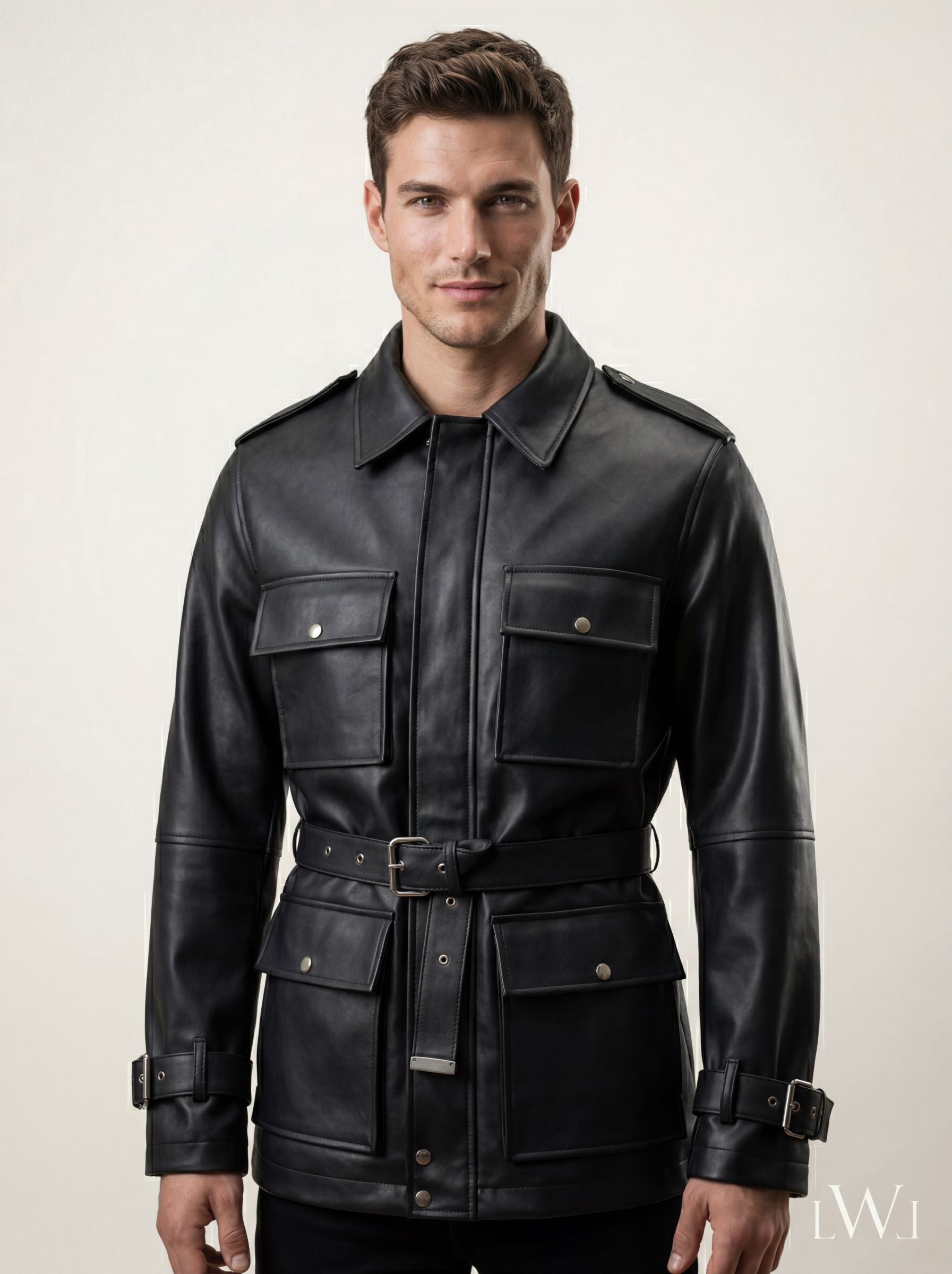 BELT-PLATED LEATHER PARKA JACKET