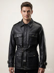 BELT-PLATED LEATHER PARKA JACKET