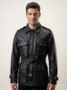 BELT-PLATED LEATHER PARKA JACKET