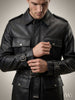 BELT-PLATED LEATHER PARKA JACKET