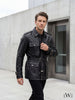 BELT-PLATED LEATHER PARKA JACKET