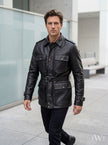 BELT-PLATED LEATHER PARKA JACKET
