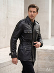 BELT-PLATED LEATHER PARKA JACKET