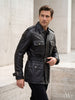 BELT-PLATED LEATHER PARKA JACKET