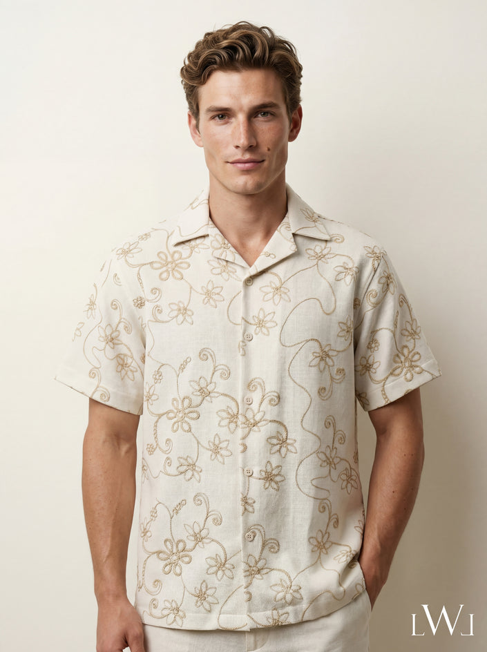SHORT SLEEVE EMBROIDERY DETAILED SHIRT