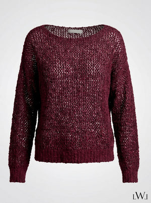 File Örgü Detaylı Modern Triko Bluz Bordo