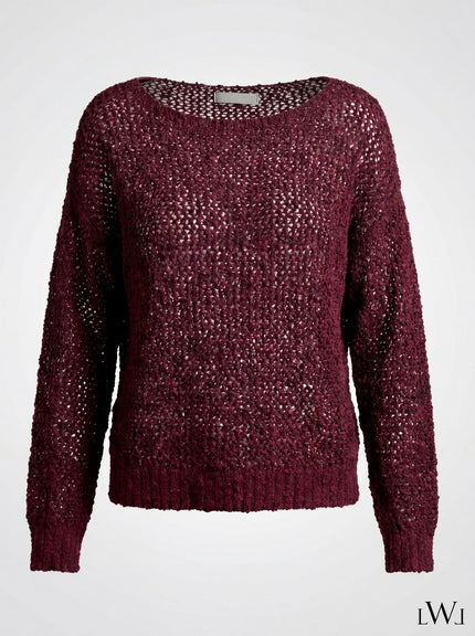 File Örgü Detaylı Modern Triko Bluz Bordo
