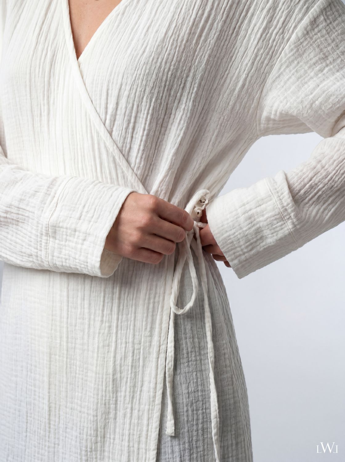 Kadın %100 Pamuklu Müslin Kimono - Yandan Bağlamalı Kruvaze(Anvelop) Bluz
