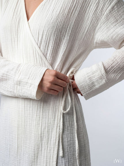 Kadın %100 Pamuklu Müslin Kimono - Yandan Bağlamalı Kruvaze(Anvelop) Bluz