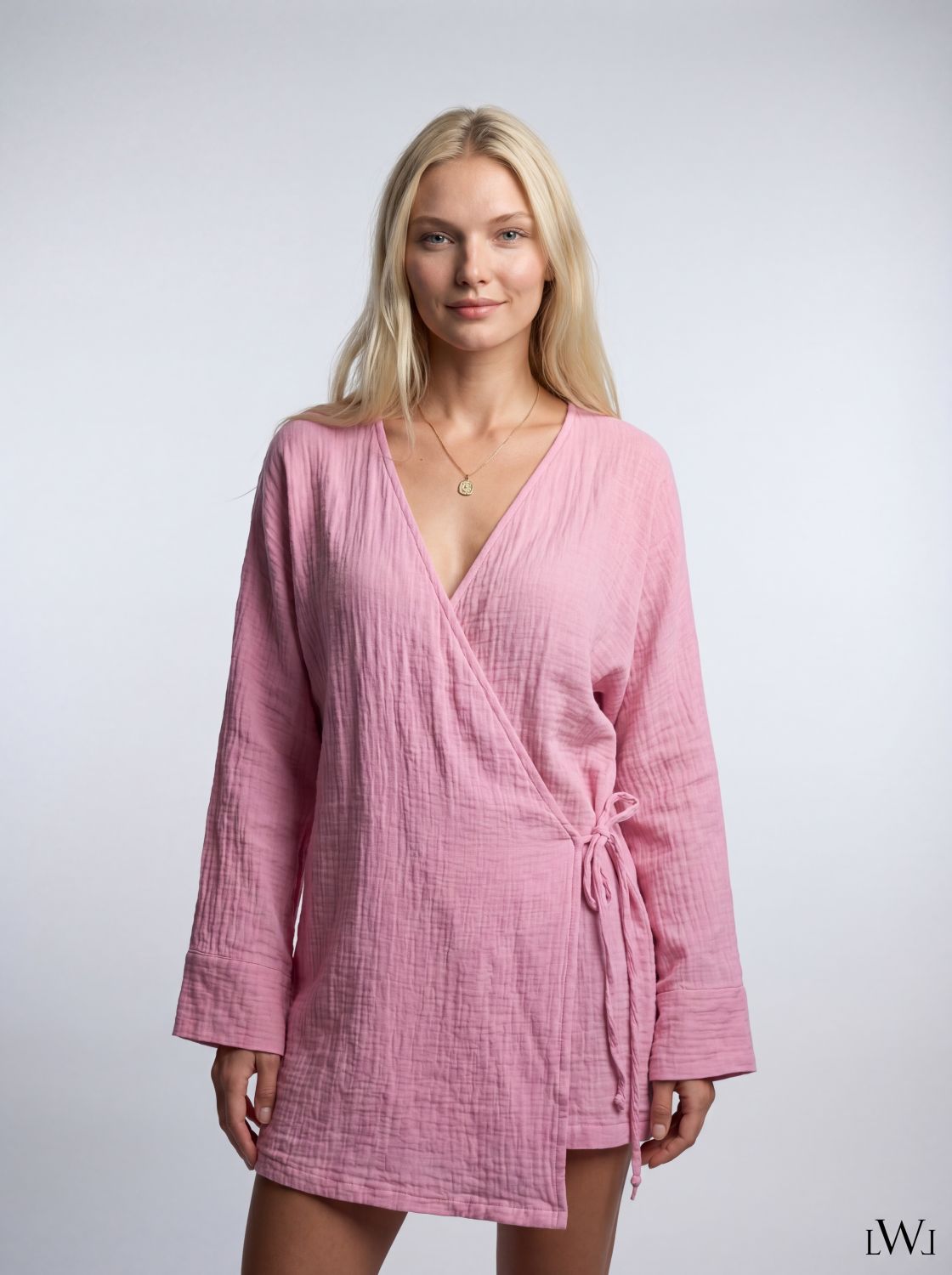 Kadın %100 Pamuklu Müslin Kimono - Yandan Bağlamalı Kruvaze(Anvelop) Bluz