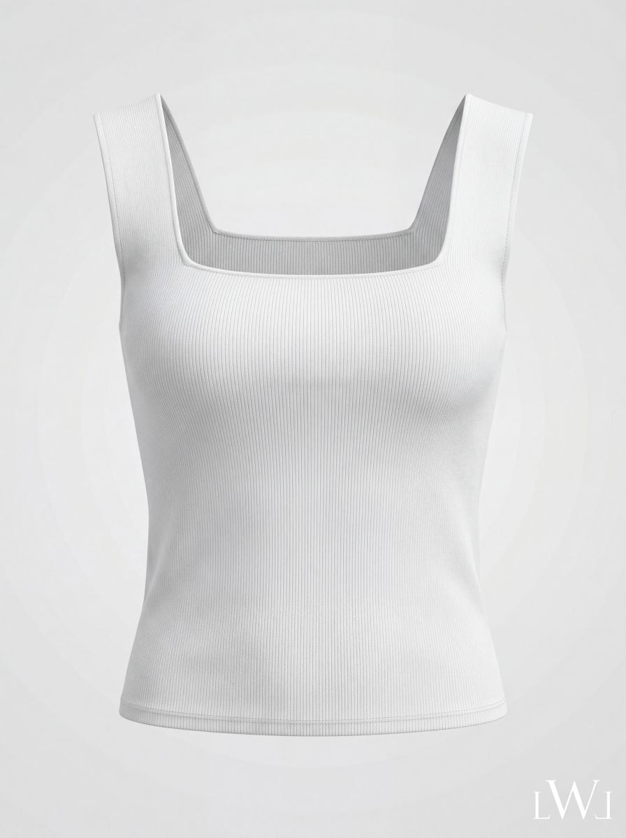 Square Neck White Ribbed Knit Tank/Bodysuit
