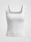 Square Neck White Ribbed Knit Tank/Bodysuit