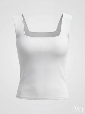 Square Neck White Ribbed Knit Tank/Bodysuit