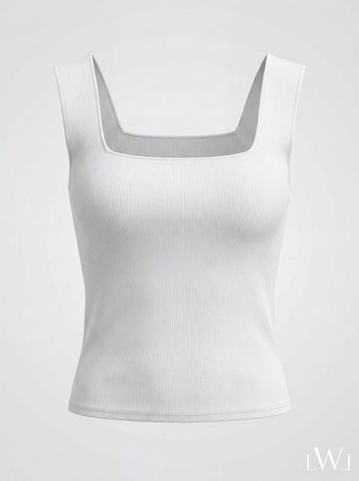 Square Neck White Ribbed Knit Tank/Bodysuit