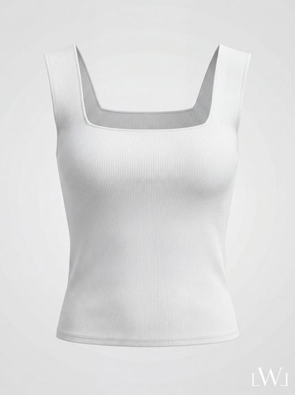 Square Neck White Ribbed Knit Tank/Bodysuit