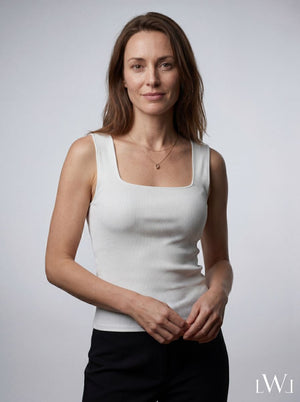 Square Neck White Ribbed Knit Tank/Bodysuit