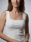 Square Neck White Ribbed Knit Tank/Bodysuit