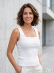 Square Neck White Ribbed Knit Tank/Bodysuit