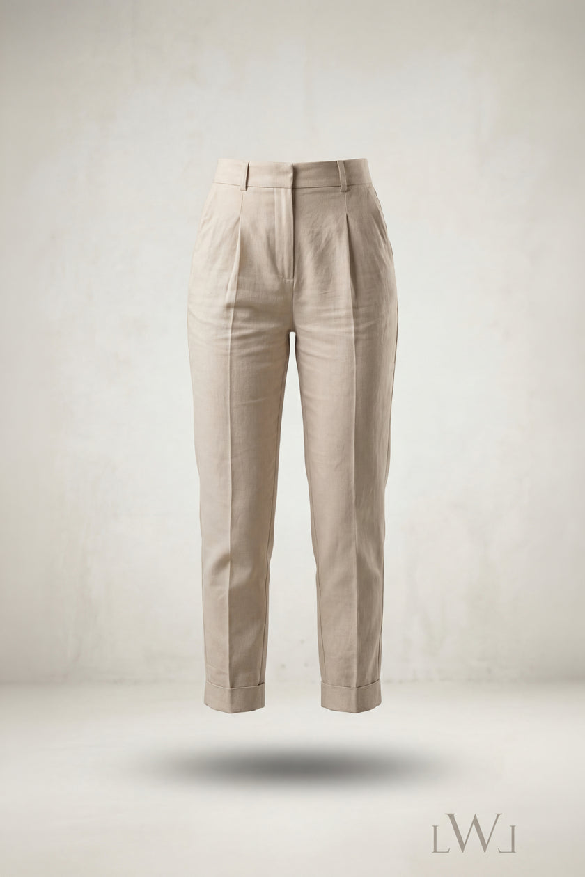 High Waist Pleated Carrot Cut Women's Trousers