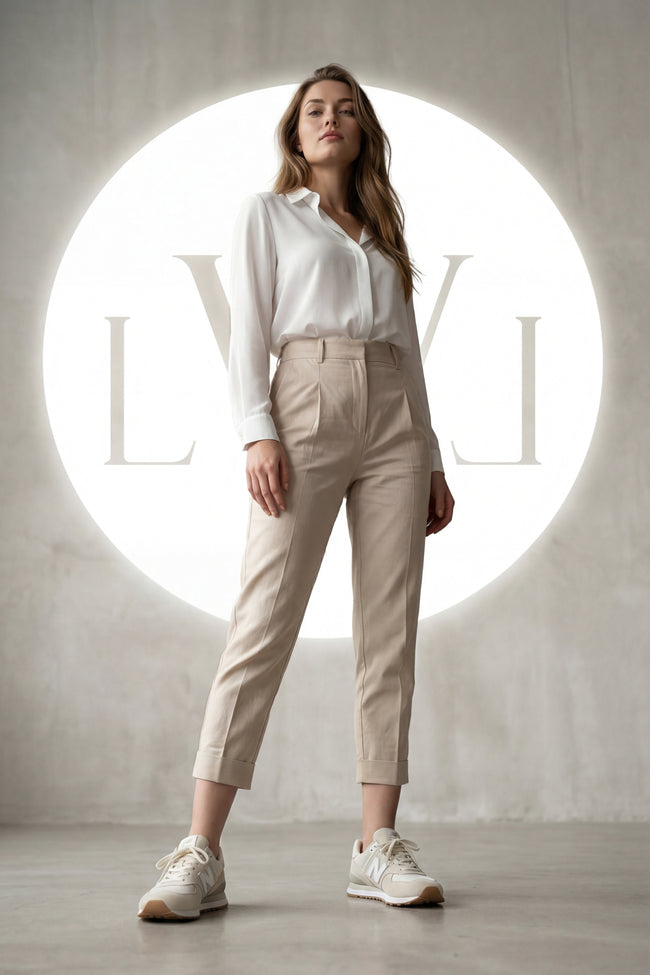 High Waist Pleated Carrot Cut Women's Trousers