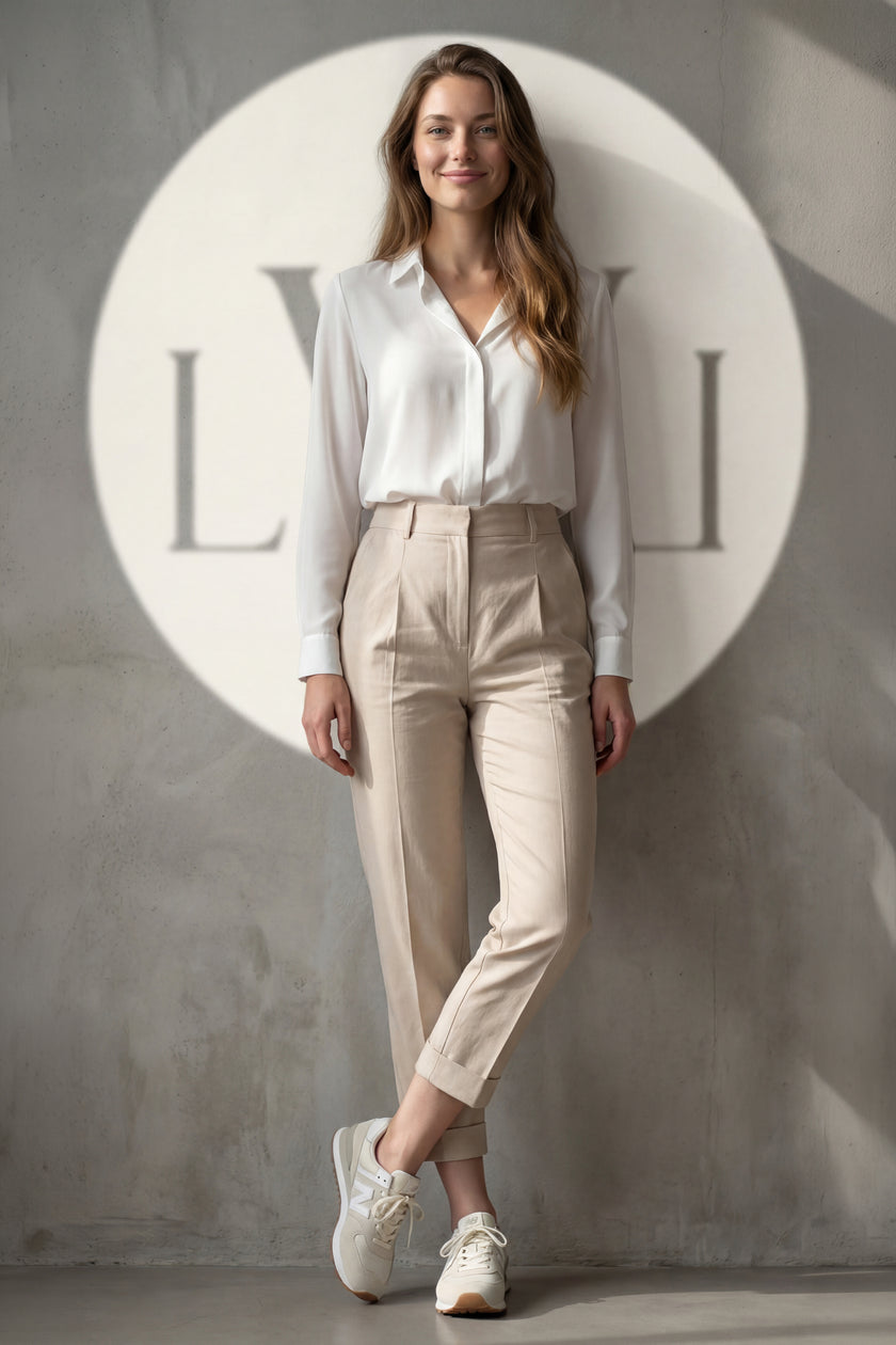 High Waist Pleated Carrot Cut Women's Trousers