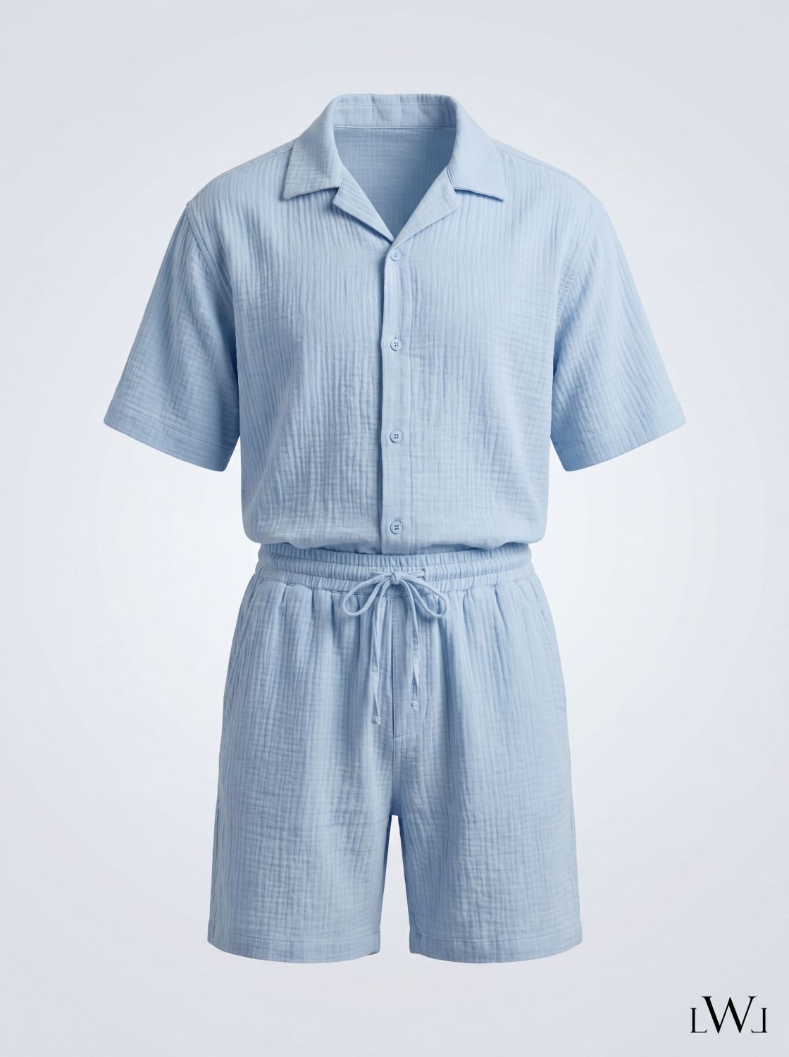Erkek Apaş Yaka Oversize Müslin Takım - %100 Pamuklu Şortlu İkili Set