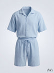 Erkek Apaş Yaka Oversize Müslin Takım - %100 Pamuklu Şortlu İkili Set