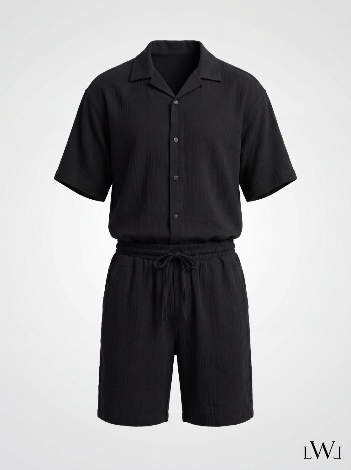 Erkek Apaş Yaka Oversize Müslin Takım - %100 Pamuklu Şortlu İkili Set