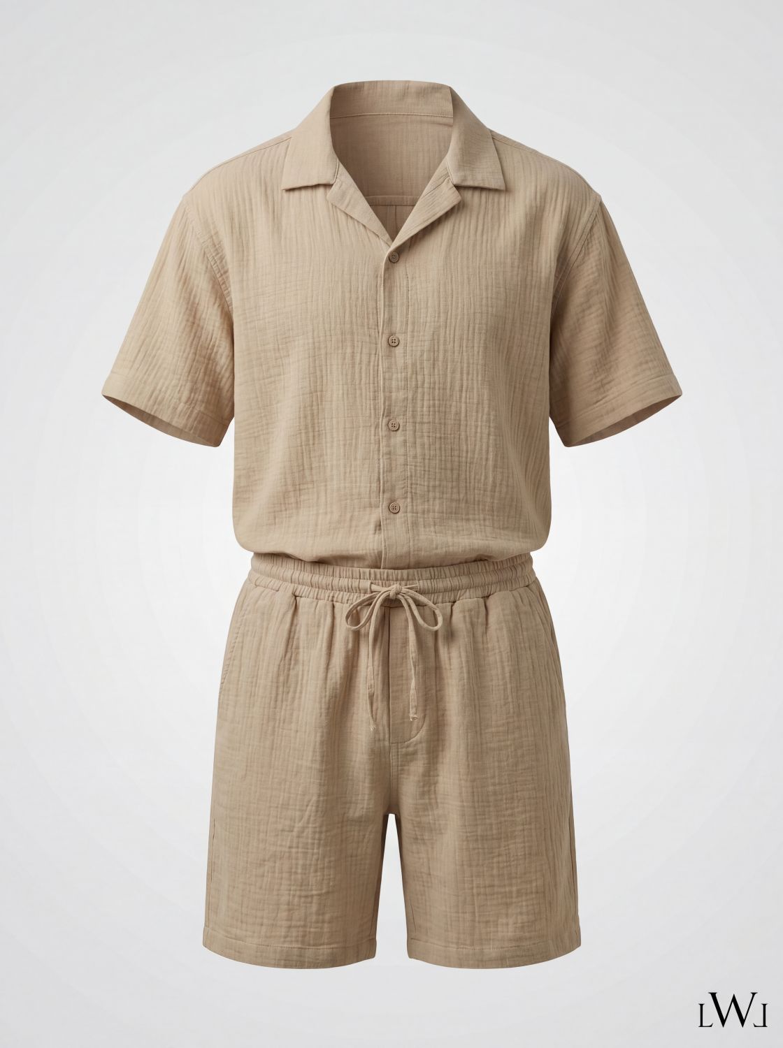 Erkek Apaş Yaka Oversize Müslin Takım - %100 Pamuklu Şortlu İkili Set