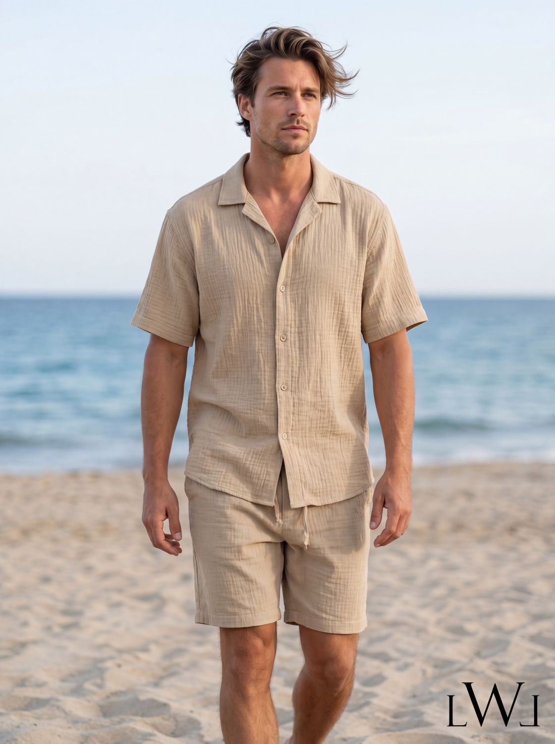 Erkek %100 Pamuk Müslin Şort - Beli Lastikli ve Bağcıklı Rahat Kesim Yazlık Şort