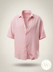 100% Cotton Oversize Short Sleeve Muslin Fabric Shirt Pink