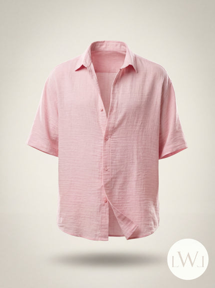 100% Cotton Oversize Short Sleeve Muslin Fabric Shirt Pink