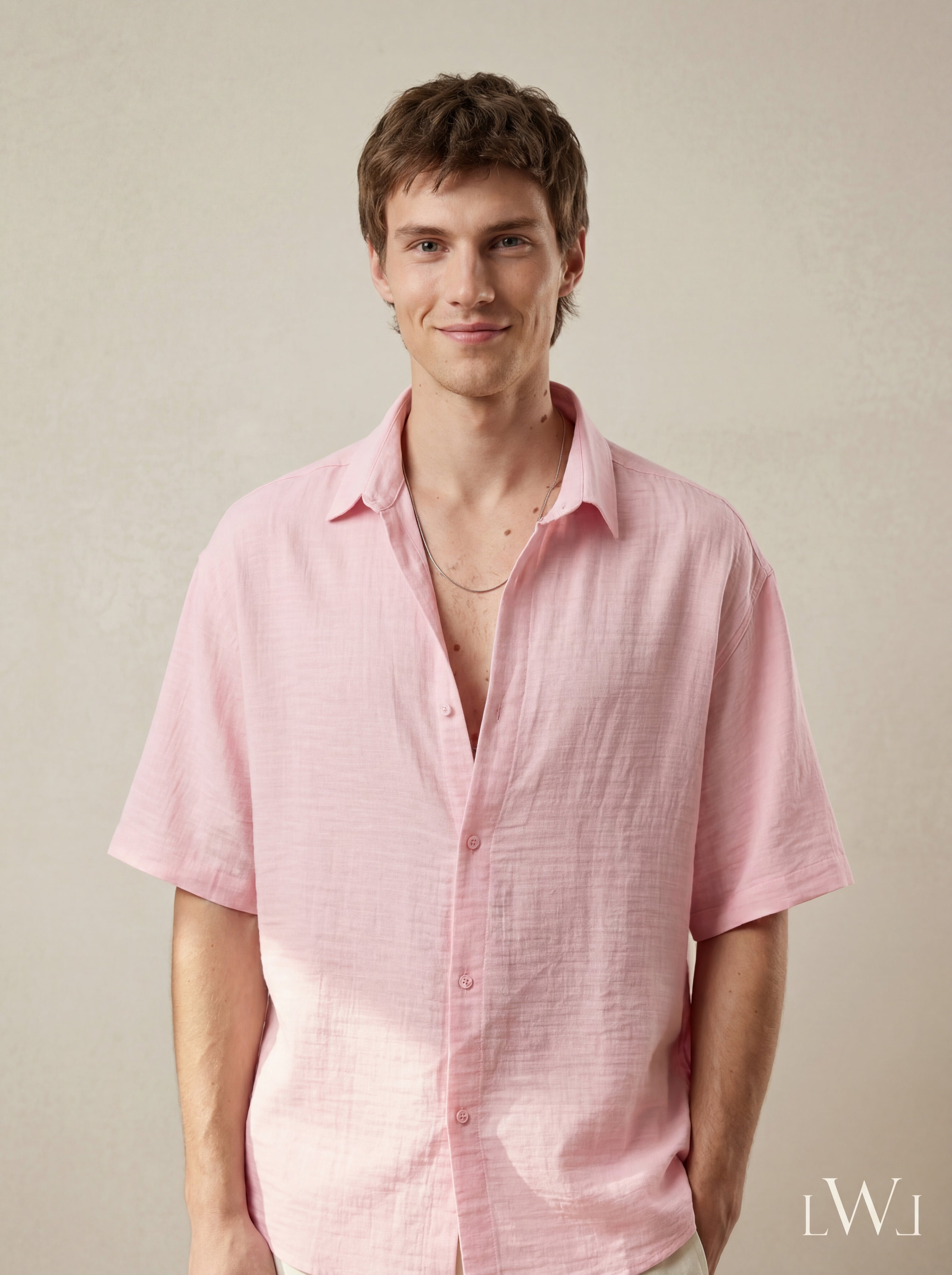 100% Cotton Oversize Short Sleeve Muslin Fabric Shirt Pink