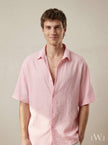 100% Cotton Oversize Short Sleeve Muslin Fabric Shirt Pink