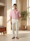 100% Cotton Oversize Short Sleeve Muslin Fabric Shirt Pink