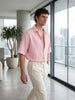 100% Cotton Oversize Short Sleeve Muslin Fabric Shirt Pink